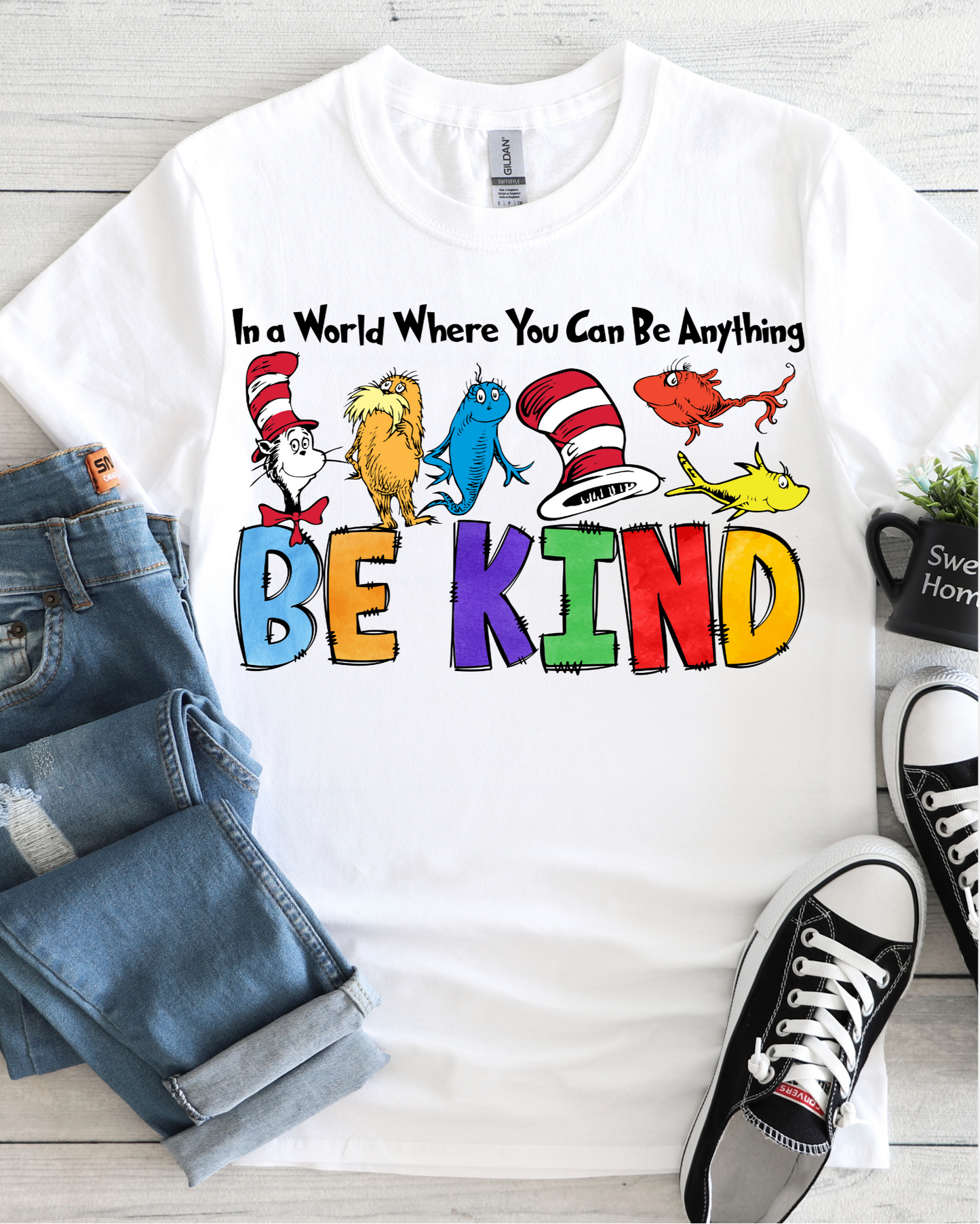 COLOR FOR A CAUSE COLLECTION - AUTISM IN A WORLD WHERE YOU CAN BE ANYTHING...BE KIND - DR SEUSS TEE